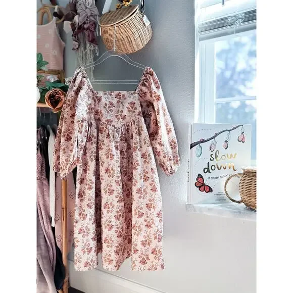 Rylee + Cru Blush Fields & Golden Meadowlight storybook heirloom floral dress